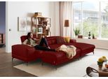 Polsterhocker W.SCHILLIG "piedroo", rot (ruby rot z59), B:141cm H:42cm T:70cm, Longlife Xtra-Leder Z59: Glattleder mit modischer Prägung. Hautstärke 0, 9 - 1, 1 mm, Hocker, Polsterhocker, Füße in Bronze pulverbeschrichtet