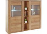 Highboard OTTO HOME "Larona, zeitlose Hochkommode mit 2 Türen, Türkommode, Höhe 129,5 cm", braun (eichefarben riviera), B:155cm H:130cm T:37cm, Sideboards, Highboard, Anrichte mit dekorative Rahmenoptik, Türen mit Glaseinsatz