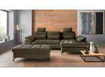 Ecksofa OTTO HOME "Costello L-Form, B: 301 cm mit Sitztiefen-, Armteilverstellung &", grün (oliv), B:301cm H:89cm T:176cm, 100% Polyester;Samtoptik (100% Polyester), Sofas, Ecksofa, 3 Nierenkissen, optional Bettfunktion & Bettkasten