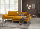 Ecksofa W.SCHILLIG "enjoy&MORE, Designsofa, elegant und bequem, L-Form", gelb (brandy s37), B:294cm H:87cm T:185cm, Chenille-Flachgewebe R66 (85% Polyester, 15% Nylon);Longlife Xtra-Leder Z59: Glattleder mit modischer Prägung. Hautstärke 0, 9 - 1, 1 mm;Stoff S37 (100% Polyester), Sofas, Ecksofa, mit Sitztiefenverstellung, Füße Chrom glänzend, Breite 294 cm