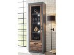 Vitrine HOME AFFAIRE "BROOKLYN", grau (matera, old mix dekor, absetzung matera), B:65cm H:201cm T:40cm, Holzwerkstoff, Schränke, Vitrine, Höhe ca. 200 cm