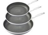 Pfannen-Set HENSSLERS, silber (edelstahlfarben), B:29cm L:50cm Ø:28cm, Pfannen, Pfannen-Set, 3-Schicht Material, Wabenstruktur und Antihaftbeschichtung, Induktion