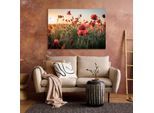 XXL-Wandbild QUEENCE "Akustikbild Mohn Mohnfeld bei Sonnenaufgang", rot (weiß, neutral), B:150cm H:100cm T:2,5cm, Polyester, Bilder, XXL-Wandbild