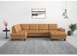Wohnlandschaft SIT & MORE "Westham U-Form", braun (cognac), B:338cm H:88cm T:172cm, 100% Polyester, Sofas, Wohnlandschaft, wahlweise mit Bettfunktion, Bettkasten, Sitztiefenverstellung