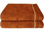 Duschtücher SCHIESSER "Skyline Color aus 100 % Baumwolle mit eleganter Streifenbordüre", orange (terrakotta), B:70cm L:140cm, Frottier, Frottier, Handtücher, Duschtücher, MADE IN GREEN by OEKO-TEX