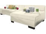 Ecksofa DOMO COLLECTION "Norma, elegant & modern, mit flachen Armlehnen, Breite 268cm, L-Form", beige (creme), B:268cm H:74cm T:153cm, NaturLEDER in Sitz und Rücken. Korpus in passendem Kunstleder SOFTLUX bezogen;Struktur (90% Polyester, 10% Polyacryl);Mosel Struktur (100% Polyester);Kunstleder SOFTLUX;Microfaser-PRIMABELLE (100% Polyester), Sofas, Ecksofa, wahlweise mit Bettfunktion