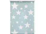 Seitenzugrollo LICHTBLICK ORIGINAL "Rollo Klemmfix, ohne Bohren, blickdicht, Sterne", blau (petrol, weiß), B:120cm H:150cm, Polyester, Rollos, Seitenzugrollo