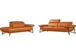 Sofa EGOITALIANO "Anais, Design mit hohem Sitzkomfort, Fußfarbe schattengrau", orange, Sofas, Leder BULL, Ottomane Armlehne rechts, Sofa, Set, Kopfteil verstellbar, Leder BULL, orange