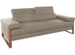 2,5-Sitzer W.SCHILLIG "finn", braun (stone z59), B:230cm H:71cm T:106cm, Flachgewebe S22 (100% Polyester);Stoff S37 (100% Polyester);Longlife Xtra-Leder Z59: Glattleder mit modischer Prägung. Hautstärke 0, 9 - 1, 1 mm, Sofas, 2 5-Sitzer, German Design Award 2016, Fußgestell Nussbaum natur, Breite 230 cm