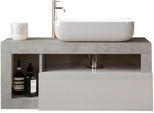 Waschtisch WELLTIME "Hamburg", weiß (weiß, beton, optik, weiß), B:92cm H:61cm T:49cm, Waschtische, Waschtisch, 1 Schubkasten, Breite 92 cm, Soft-Close, inkl. Keramik-Aufsatzbecken