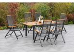 Garten-Essgruppe MERXX "Tilos", grau (grafit, dunkelgrau), B:60cm H:116cm T:73cm, Aluminium, Sitzmöbel-Sets, Garten-Essgruppe, 6 Klappsessel mit ausziehbarem Tisch