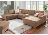 Wohnlandschaft HOME AFFAIRE "Puccini U-Form", braun, B:340cm H:86cm T:224cm, Luxus-Microfaser (100% Polyester);Luxus-Microfaser ALTARA NUBUCK (100% Polyester);Luxus-Microfaser Lederoptik (100% Polyester), Sofas, Wohnlandschaft, mit Federkern, Sitztiefenverstellung, Kontrastnaht