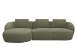 Wohnlandschaft FLEXLUX "Torino, rund, L-Form, Sofa-Ecke mit Recamiere, Longchair-Sofa", grün (moss), B:276cm H:85cm T:146cm, Sofas, Wohnlandschaft, Modernes, organisches Sofa-Design, Kaltschaum, Wellenunterfederung