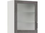 Glashängeschrank IMPULS KÜCHEN "Prag", Breite/Höhe: 50 oder 60/72,3 cm", grau (beton, optik schiefer dunkelgrau), B:60cm H:72,3cm T:34,2cm, Dekorfolie, Glas, Holzwerkstoff, Schränke, Glashängeschrank, vormontiert, mit Glasdrehtür, mit verstellbarem Glasfachboden