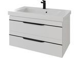 Waschtisch SAPHIR "Serie Balto Mineralmarmor-Waschtisch mit Unterschrank, 92 cm breit", weiß (weiß hochglanz, schwarzer einlage, weiß hochglanz), B:92cm H:55,6cm T:50,8cm, Waschtische, Waschtisch, Waschplatz mit 2 Schubladen, Badschrank in verschiedenen Ausführungen