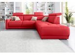 Ecksofa DOMO COLLECTION "Ava, moderne Sitzheftung mit toller Doppelnaht, komfortabel, L-Form", rot, B:266cm H:84cm T:99cm, Kunstleder SOFTLUX;Struktur fein (100% Polyester);Zierkissen: Microfaser PRIMABELLE (100% Polyester);Struktur (100% Polyester);Microfaser PRIMABELLE (100% Polyester), Sofas, Ecksofa, mit Ottomane, inkl. Federkern, wahlweise mit Kopfteilverstellungen