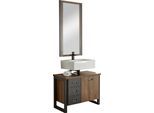 Badmöbel-Set HOME AFFAIRE "Detroit, Bad im Industrialdesign, 2-teiliges Badezimmer", gelb (eiche honigfarben dekor, schiefer, nachbildung), Kastenmöbel-Sets, Badmöbel-Set, Waschbeckenunterschrank und Spiegel, holzfarben, mit Stauraum
