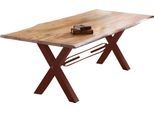 Esstisch SIT, beige (natur, antikbraun, antikbraun, natur), B:200cm H:78cm T:100cm, Platte Akazie, Gestell Metall, Tische, Esstisch, mit Baumkante wie gewachsen
