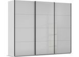 Schwebetürenschrank RAUCH "Kleiderschrank Schrank Garderobe Schlafzimmerschrank SCALE-FYRA", grau (seidengrau, glas seidengrau, griffleisten schwarz), B:271cm H:223cm T:68cm, Holzwerkstoff, Schränke, Schwebetürenschrank, edle viergeteilte Türen mit Glas-Front viele Farben MADE IN GERMANY