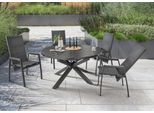 Garten-Essgruppe DESTINY "COSTA ARONA", grau (anthrazit), Synchron-Auszug, Sitzmöbel-Sets, Garten-Essgruppe, 4 Hochlehner Textilene, 1 Ausziehtisch 145/199x145 cm