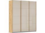 Schwebetürenschrank OTTO HOME "Kleiderschrank Schrank Garderobe AGORDO mit Glasfront", beige (eiche artisan, glas beige (champagner)), B:203cm H:229cm T:62cm, Holzwerkstoff, Schränke, Schwebetürenschrank, durchdachte Innenausstattung, in 4 Breiten und 2 Höhen MADE IN GERMANY