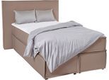 Boxspringbett "Yuma", grau (taupe), B:133cm L:213cm, 100% Polyester, LEGER HOME BY LENA GERCKE, Komplettbetten, Boxspringbett, incl. Topper, in 4 Breiten, 3 Matratzenarten und je 2 Härtegraden