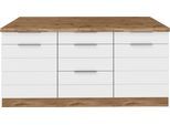 Unterschrank KOCHSTATION "KS-Luhe", weiß (weiß matt, wotaneiche), B:180cm H:86cm T:60cm, MDF, Schränke, Unterschrank, 180 cm breit, für viel Stauraum, MDF-Fronten mit waagerechter Lisene