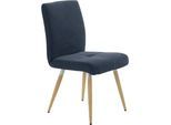 4-Fußstuhl K+W KOMFORT & WOHNEN "6411", blau (marine 54, asteiche natur), B:48cm H:90cm T:62cm, Stühle, 4-Fußstuhl, mit Sitzsteppung, Edelstahlgriff am Rücken, Massivholzbeine