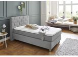 Boxspringbett, grau, B:135cm L:210cm, Bezug Bett: Feinstruktur 100% Polyester;Bezug Bonnell-Federkernmatratze: 100% Polyester;Bezug Kaltschaummatratze: 100% Polyester;Bezug Tonnentaschenfederkernmatratze: 80% Baumwolle, 20%Polyester;Topper: Komfortschaum mit Bezug 100% Polyester, WESTFALIA SCHLAFKOMFORT, Komplettbetten, Boxspringbett, mit Topper