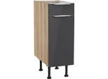 Unterschrank KOCHSTATION "KS-Aken", grau (anthrazit hochglanz, wildeiche nachbildung), B:30cm H:87cm T:58,4cm, Schränke, Unterschrank