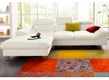 Ecksofa COTTA "Driver L-Form", weiß (altweiß), B:268cm H:73cm T:169cm, LEDER BEEFY (ein abgedecktes Spalt-Rindsleder) im Sitz und Rücken (Korpus in Kunstleder);Luxus-Kunstleder;Kunstleder SOFTLUX;Leder Pampas (echtes Rindsleder), Rückseite mit schwarzem Spannstoff bezogen, Sofas, Ecksofa, mit Kopfteilverstellung, wahlweise mit Bettfunktion & Bettkasten