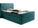 Boxspringbett HOME AFFAIRE "Atlanta", blau (ocean), B:110cm L:221cm, Kunststoff, Massivholz, Stoff, Komplettbetten, Boxspringbett, inklusive Topper und Bettkasten
