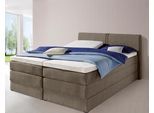 Boxspringbett HAPO, braun (hellbraun, strukturstoff), Liegefläche B/L: 160cm x 200cm, kein Härtegrad, Bonnell-Federkernmatratze, Kopfteil, seitliche Unterbox und Obermatratze sind mit pflegeleichtem Feinstrukturstoff in Leinenoptik (100% Polyester) oder Kunstleder bezogen;Die Oberseite der Unterfederung und die Ober- und Unterseite der Obermatratze sind jeweils mit einem rutschhemmenden Stoff aus