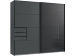 Schwebetürenschrank WIMEX "Tilburg", schwarz (grafit, durchgängige türfront glas schwarz, âbsetzung grafit), B:225cm H:208cm T:65cm, Holzwerkstoff, Schränke, Schwebetürenschrank, mit Glaselementen
