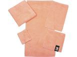 Waschhandschuh ROSS "Cashmere feeling", orange (peach, pink), B:16cm L:22cm, Frottier, Baumwolle, Handtücher, Waschhandschuh, mit Wellen-Bordüre