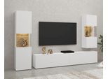 Wohnwand HOME AFFAIRE "Ava, Wohnzimmer-Set hängend/stehend montierbar, Vitrine, Lowboard", braun (weiß matt, eichefarben votan), B:180cm, Kastenmöbel-Sets, Wohnwand, 3-tlg.