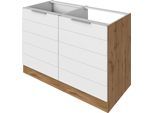 Spülenschrank KOCHSTATION "KS-Luhe", weiß (weiß matt, wotaneiche), B:120cm H:82cm T:60cm, MDF, Schränke, Spülenschrank, 120 cm breit, hochwertige MDF-Fronten mit waagerechter Lisene