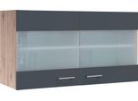 Glashängeschrank FLEX-WELL "Morena", grau (basaltgrau, san remo eiche), B:100cm H:54,8cm T:32cm, Holzwerkstoff, Schränke, Glashängeschrank, (B x H x T) 100 x 54,8 x 32 cm, mit Stollenglastüren