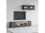 Wohnwand OTTO HOME "Toledo", grau (antrazit, antrazit hgl, grandson), B:209cm, Kastenmöbel-Sets, Wohnwand