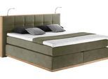 Boxspringbett HOME AFFAIRE "Vinton", grün (olive), B:220cm L:213cm, Komplettbetten, Boxspringbett, aus Eiche, mit LED-Beleuchtung, verschiedene Härtegrade (auch H4)