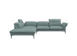 Ecksofa FLEXLUX "Salino, Funktionssofa mit Ottomane, Relaxsofa, Ecksofa", blau (sky blau), B:287cm H:88cm T:239cm, 62% Polyester, 17% Cotton, 14% Viscose, 7% Linen, Sofas, Ecksofa, Sofa mit Arm- und Kopfteil-Verstellungen, Kaltschaum & Stahl-Wellen