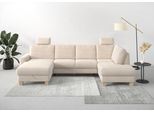 Wohnlandschaft HOME AFFAIRE "Summer U-Form", beige (creme), B:314cm H:91cm T:170cm, 100% Polyester, Sofas, Wohnlandschaft, mit oder ohne Bettfunktion und Bettkasten, Cord-Bezug