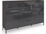 Schubkastenkommode RAUCH "Kommode Türkommode Sideboard Kombikommode FLIPP mit Glasfront", grau (graphit, glas basalt), B:180cm H:111cm T:42cm, Holzwerkstoff, Sideboards, Schubkastenkommode, 2-trg mit 5 Schubladen und Soft-Close-Funktion, Glasfront, 2 Breiten