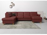 Wohnlandschaft HOME AFFAIRE "Palmera U-Form, B: 308 cm", rot (merlot), B:308cm H:89cm T:212cm, Luxus-Microfaser (100% Polyester);Struktur (100% Polyester);Luxus-Microfaser in Lederoptik (100% Polyester), Sofas, Wohnlandschaft, optional Bettfunktion & Bettkasten, Federkern