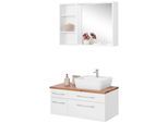 Badmöbel-Set WELLTIME "Davos", weiß, Becken rechts, Kastenmöbel-Sets, Badmöbel-Set, mit 2 Touch-LED-Einbauleuchten