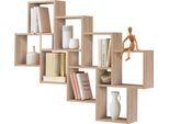 Wandregal FMD "Lauri", braun (eichefarben), B:94,2cm H:120,8cm T:15,6cm, Holzwerkstoff, Regale, Wandregal