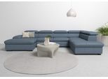 Wohnlandschaft HOME AFFAIRE "Alberto U-Form", blau (graublau), B:350cm H:73cm T:228cm, Luxus-Microfaser in Lederoptik (100% Polyester);Microfaser in Antiklederoptik (100% Polyester);Luxus-Microfaser Vintageoptik (100% Polyester);Luxus-Microfaser weich (90%Polyester 10%Polyamid), Sofas, Wohnlandschaft, mit Kopfteilverstellung, wahlweise mit Bettfunktion