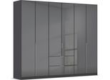 Drehtürenschrank OTTO HOME "Kleiderschrank Kleiderschränke Schrank Garderobe AGORDO mit Glasfront", grau (graumetallic, glas basalt), B:271cm H:229cm T:54cm, Holzwerkstoff, Schränke, Drehtürenschrank, mit Außenschubkästen, in 7 Breiten und 2 Höhen MADE IN GERMANY