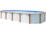 Ovalpool KWAD "Green line Evolution", blau (weiß, wood, innenfarbe: blau), B:370cm H:132cm L:610cm, Schwimmbecken, Ovalpool, 6,1x3,7x1,32 white- wood Folie in blau, sand oder grau erhältlich