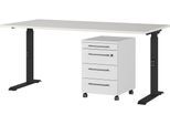 Büromöbel-Set GERMANIA "Agenda", schwarz (lichtgrau, schwarz), B:160cm T:80cm, Holzwerkstoff, Kunststoff, Metall, Arbeitsmöbel-Sets, Büromöbel-Set, Set bestehend aus höhenverstellbarem Schreibtisch und Rollcontainer